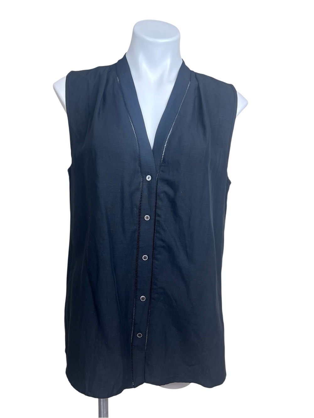 KOBI HALPERIN RAQUEL BLOUSE in Black Sleeveless Button Front M Women’s